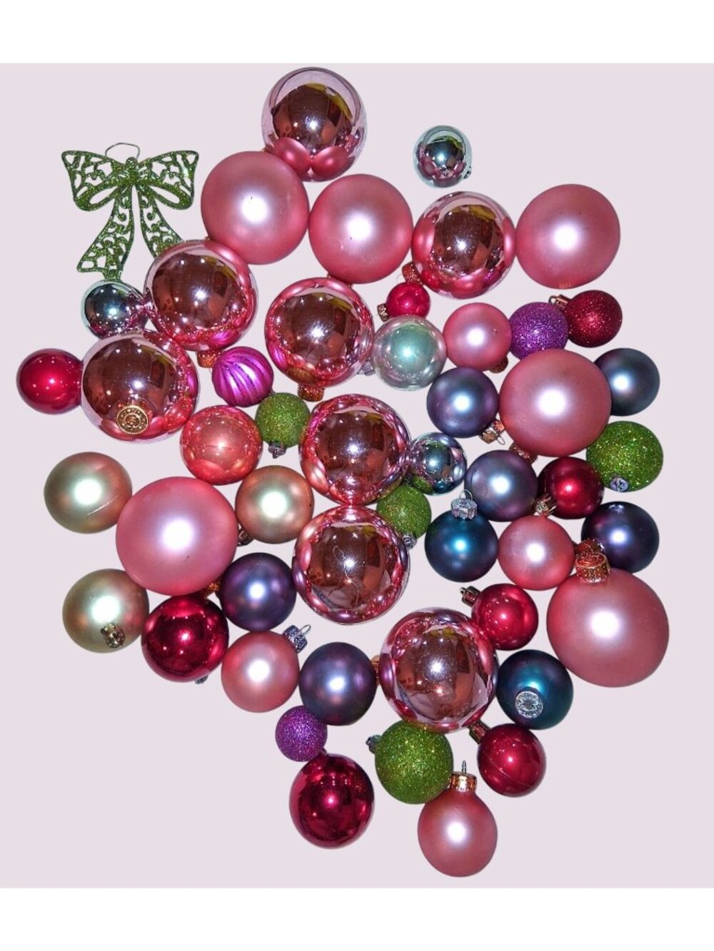 50-Piece Christmas Ornament Set In Assorted Colors Sizes Finishes Glitter Matte